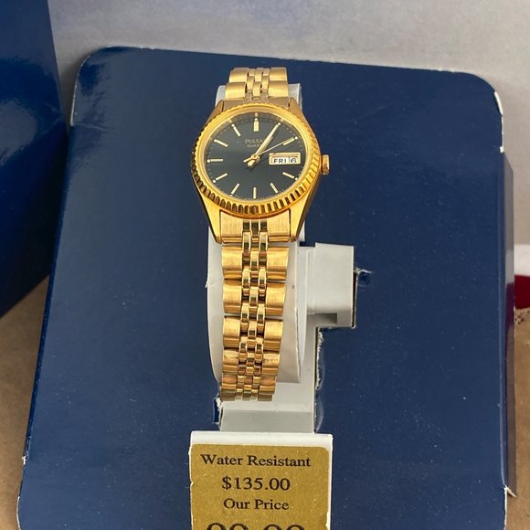 Pulsar Gold Tone Black Dial Ladies Watch Diver Style Coin Edge Bezel - Picture 2 of 3